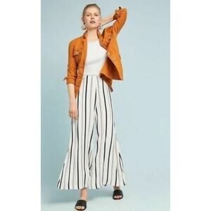 Anthropologie ETT:TWA Plus Manon Striped Flared Wide Leg Pants‎ White Size 14